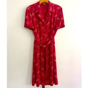 Sundance Dress Size 16 Petite Red Floral Silk Fit Flare Feminine Cottagecore